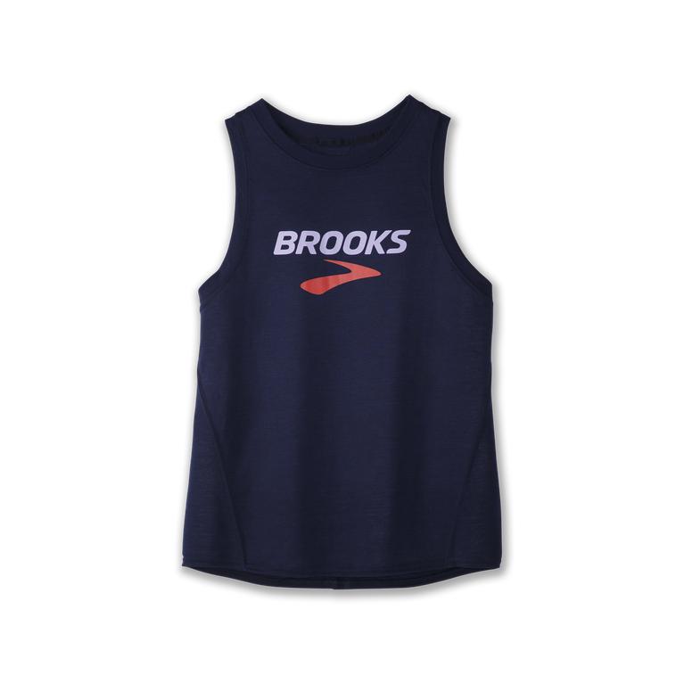 Brooks DISTANCE GRAPHIC Running Tank Top Womens Online - Navy/B (TJU089641)